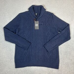 Frye And Co. Sweater Mens M Blue Cable Knit Shawl Collar Long Sleeve Pullover‎